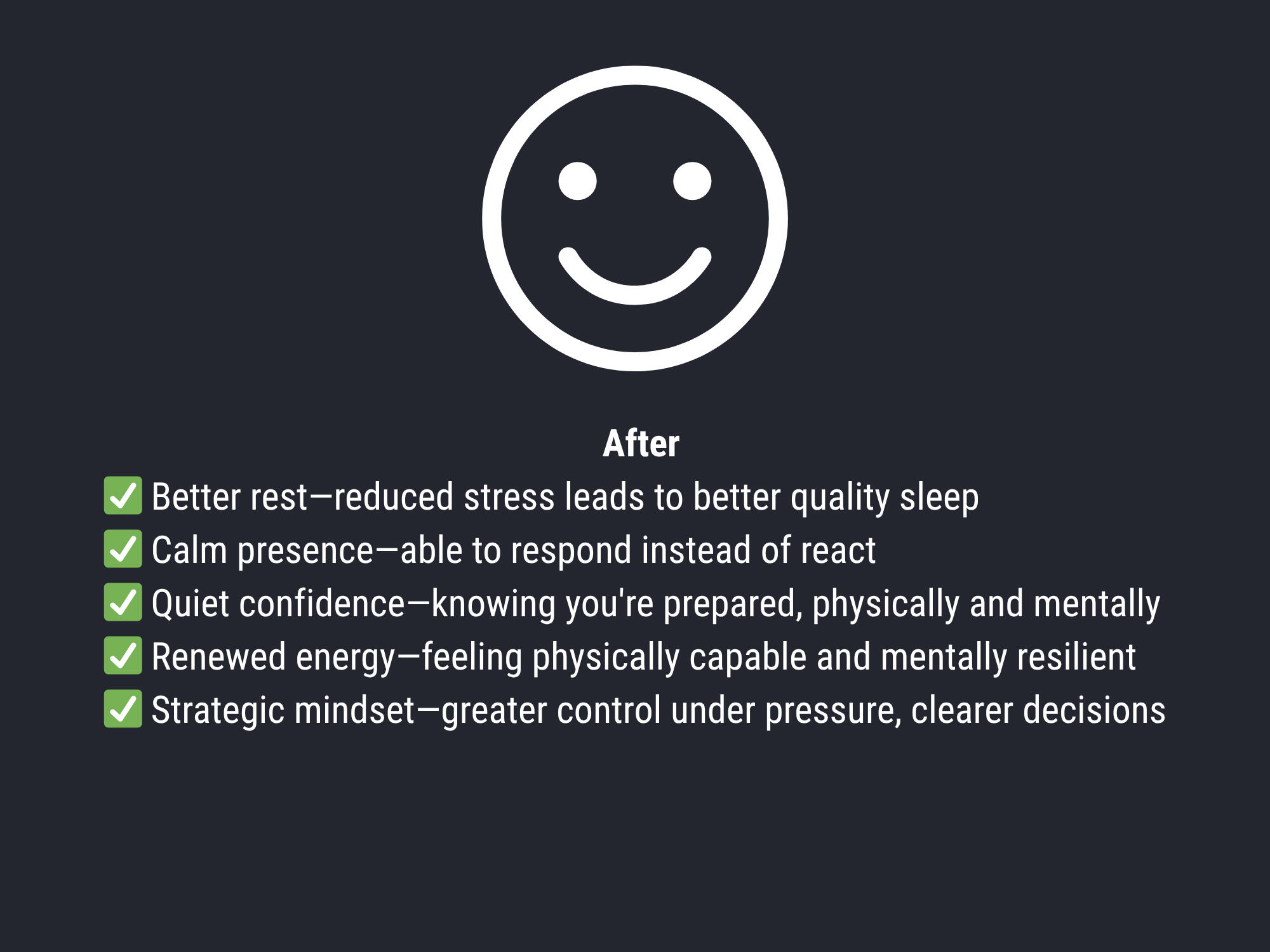 After training How you might feel after Self-defence training and personal security coaching.